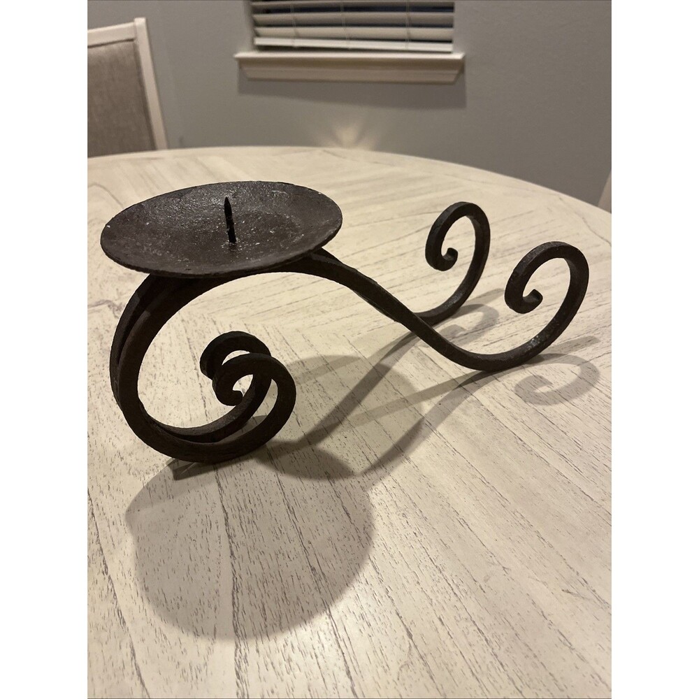 Wrought Iron Candle Holder -Brown Metal - Medieval- Primitive -Gothic 13”L x 6”T